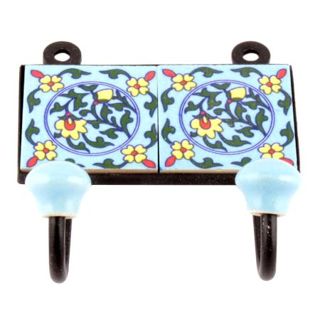 Turquoise Forest Green Floral Tiles Hooks